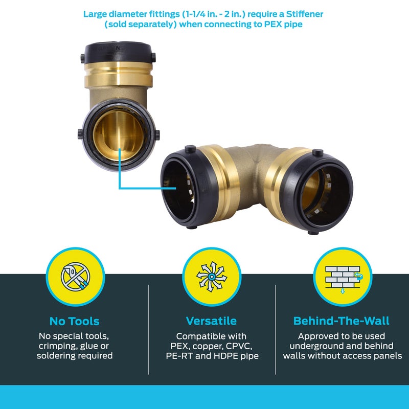 SharkBite 1-1/2 Inch 90 Degree Elbow, Push to Connect Brass Plumbing Fitting, PEX Pipe, Copper, CPVC, PE-RT, HDPE, UXL0241 - Image 3